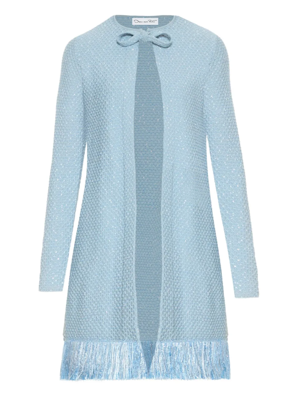 Oscar De La Renta Sequinned Fringed Coat In Blue