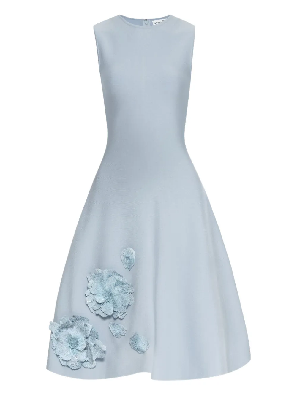Oscar De La Renta Appliqued-floral Mini Dress In Blue