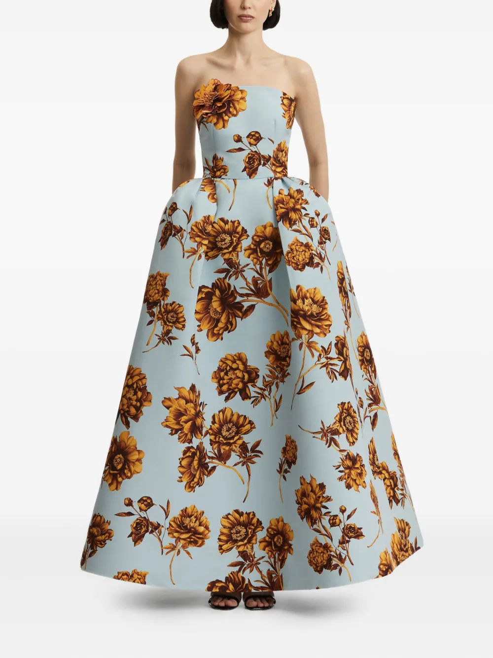 Oscar de la Renta floral-print strapless gown Blauw