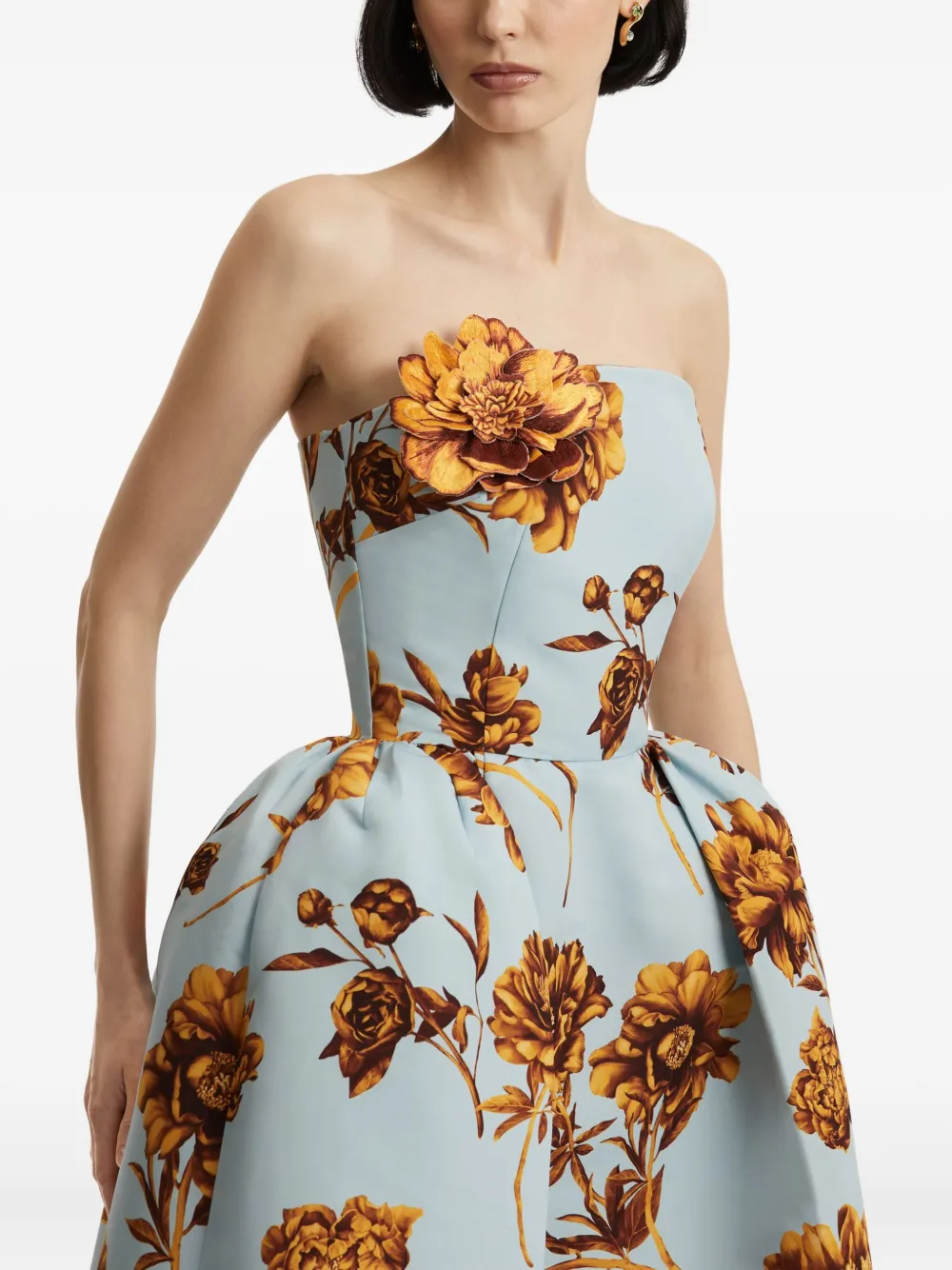 Oscar de la Renta floral-print strapless gown Blauw