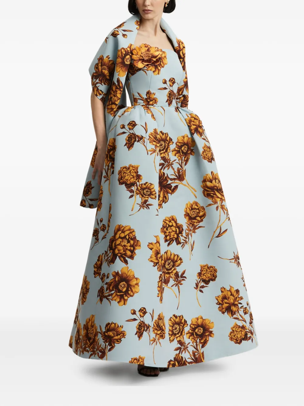 Oscar de la Renta floral-print strapless gown Blauw