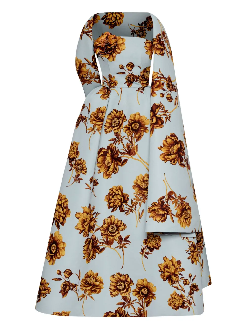 Oscar de la Renta floral-print strapless gown Blauw