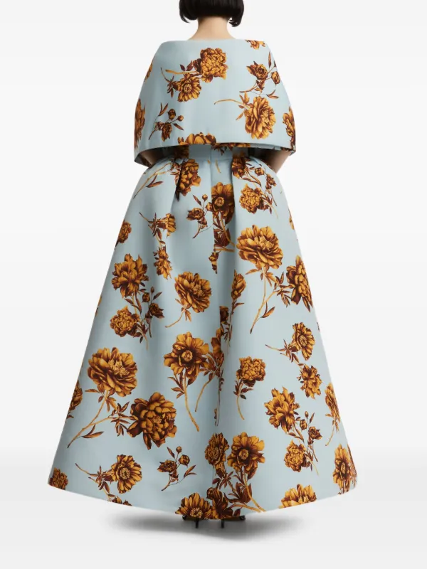 【Oscar de la Renta】ストラップレス フローラルファイユドレス OSCAR DE LA RENTA ファイユ ストラップレス ロングドレス