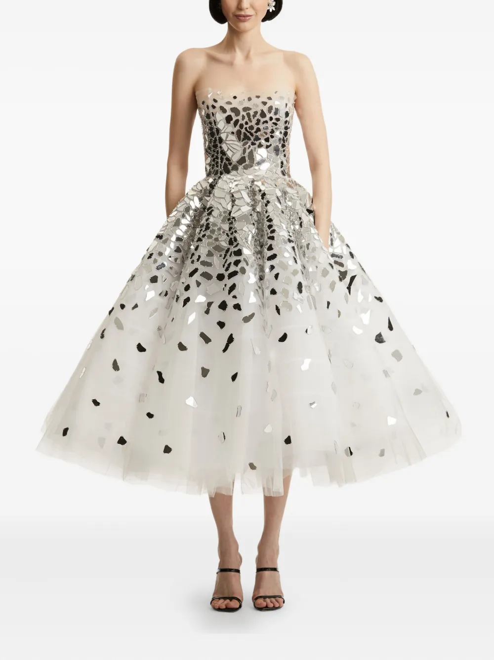 Oscar de la Renta Gespiegelde midi-jurk met mozaïek - Wit