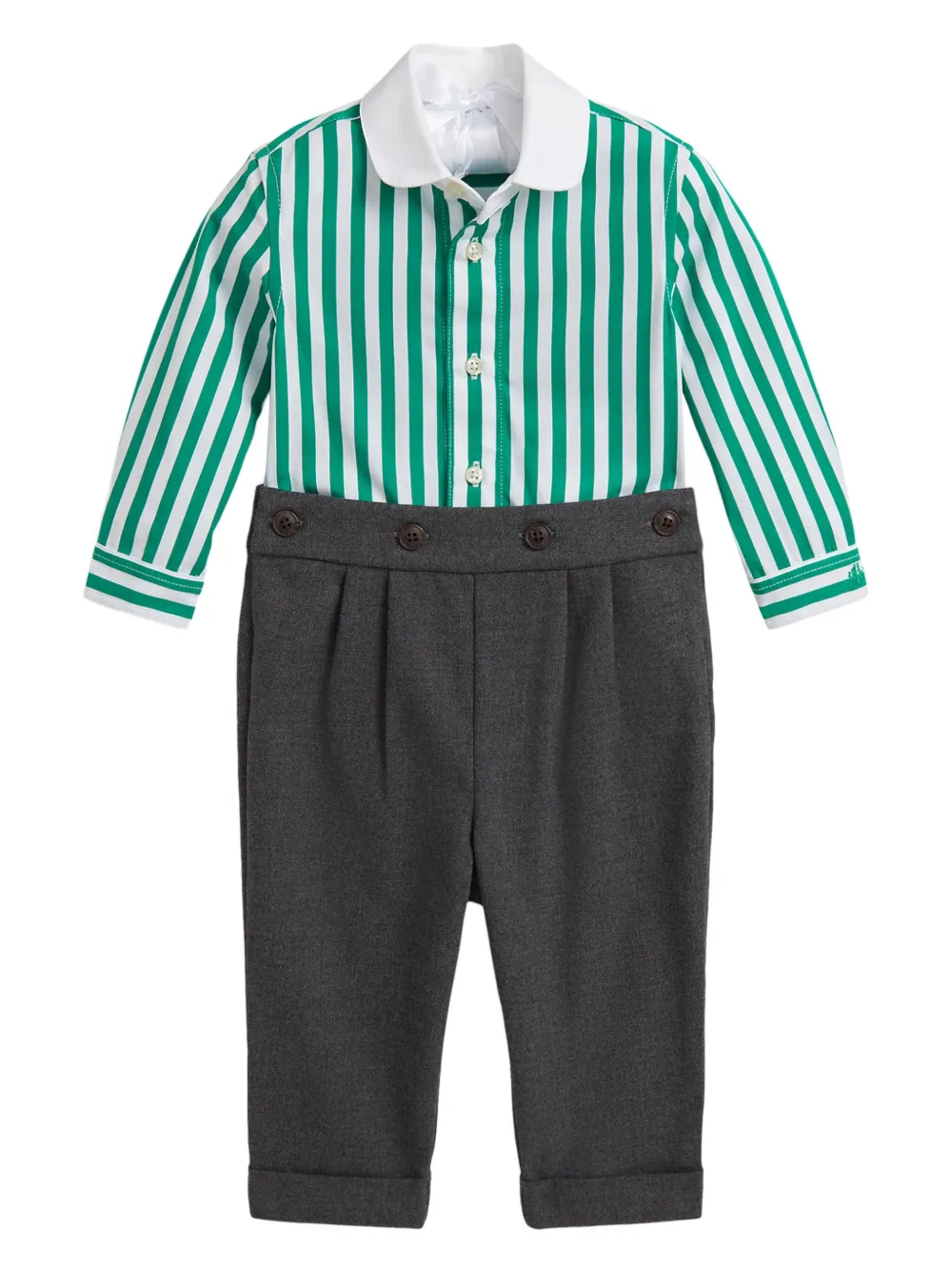 POLO RALPH LAUREN KIDS ストライプ シャツ&パンツ セット - グレー POLO RALPH LAUREN KIDS ストライプ シャツ&パンツ セット - グレー