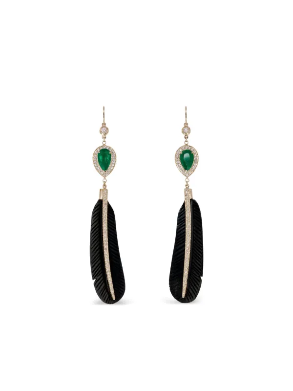 Jacquie Aiche 14CT Yellow Gold Sophia Diamond Emerald Earrings