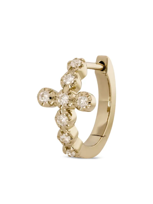 Jacquie Aiche Sophia Diamond Cross Mini Hoop Earring in Gold
