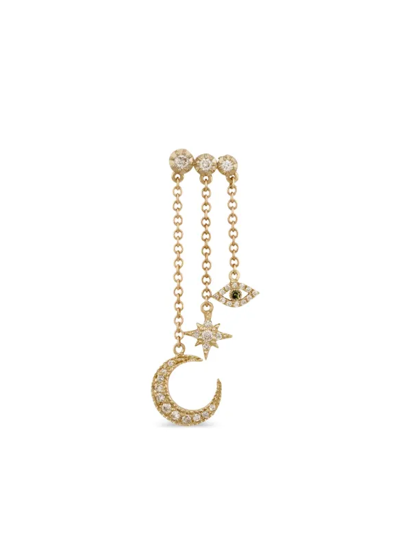 Jacquie Aiche 14CT Yellow Gold Crescent Moon Star Diamond Earring