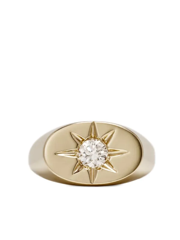 Jacquie Aiche Diamond Starburst Oval Signet Ring in Gold