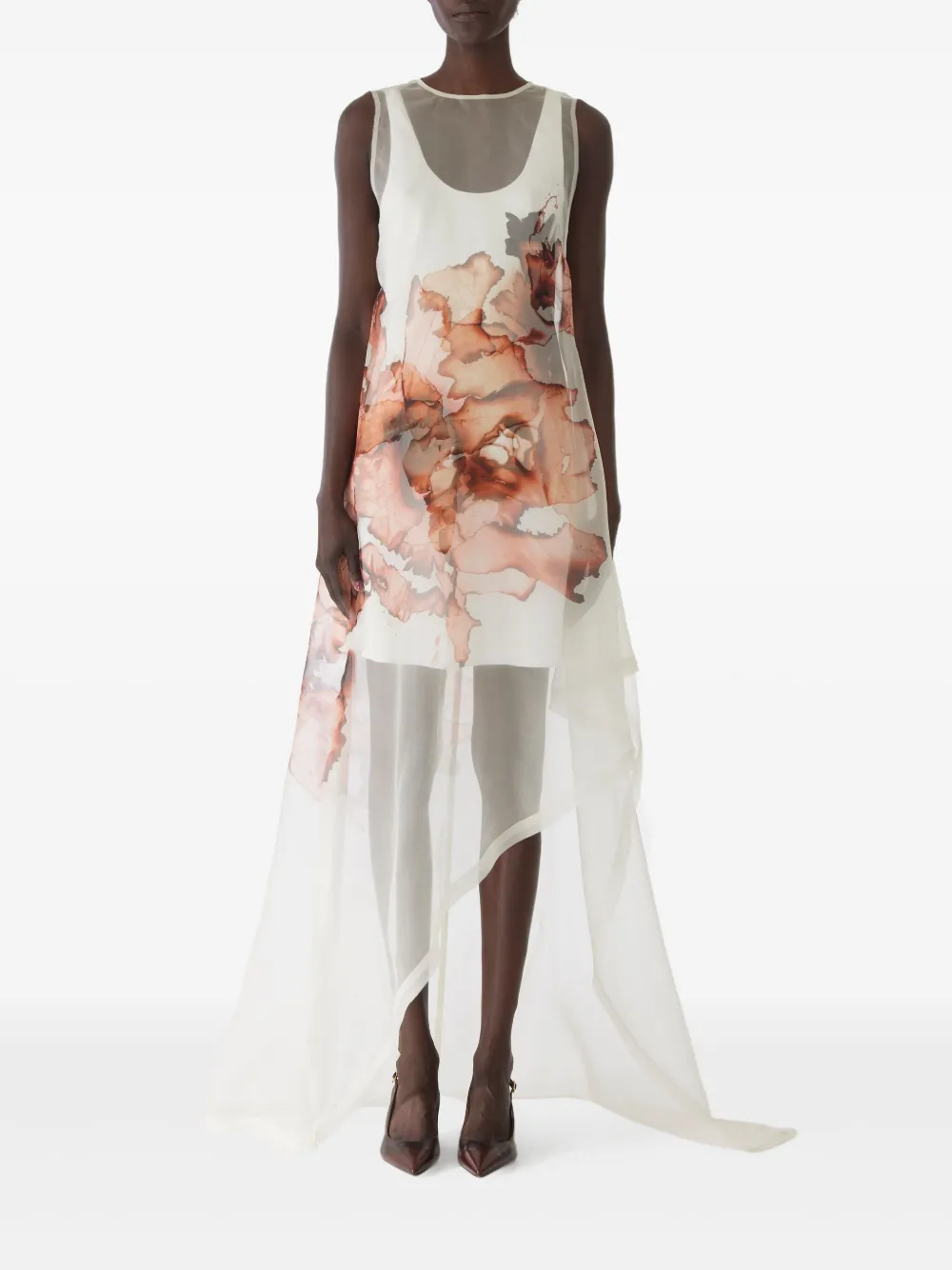 Burnt Floral Organza asymmetric dress