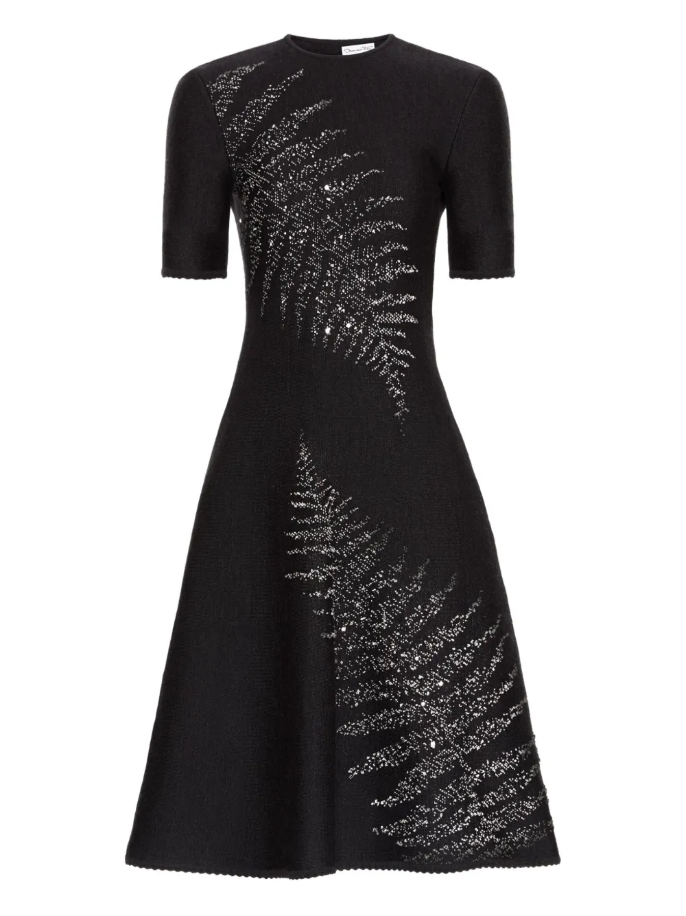 Oscar De La Renta Fern-embroidered Knit Dress In Black