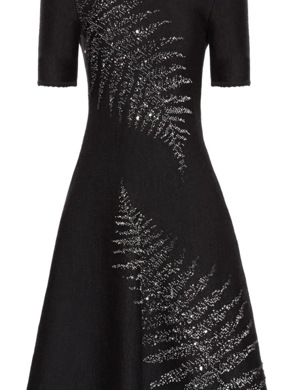 Oscar de La Renta Fern-embroidered Knit Dress - Black