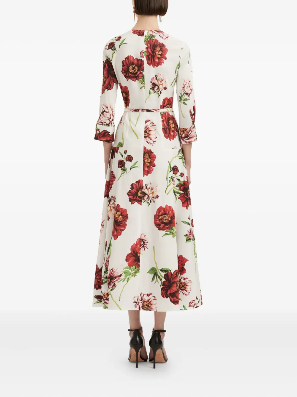 Oscar de la Renta peony-print three-quarter sleeves maxi dress Wit