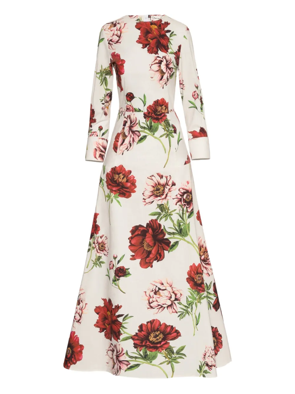 Oscar de la Renta peony-print three-quarter sleeves maxi dress Wit