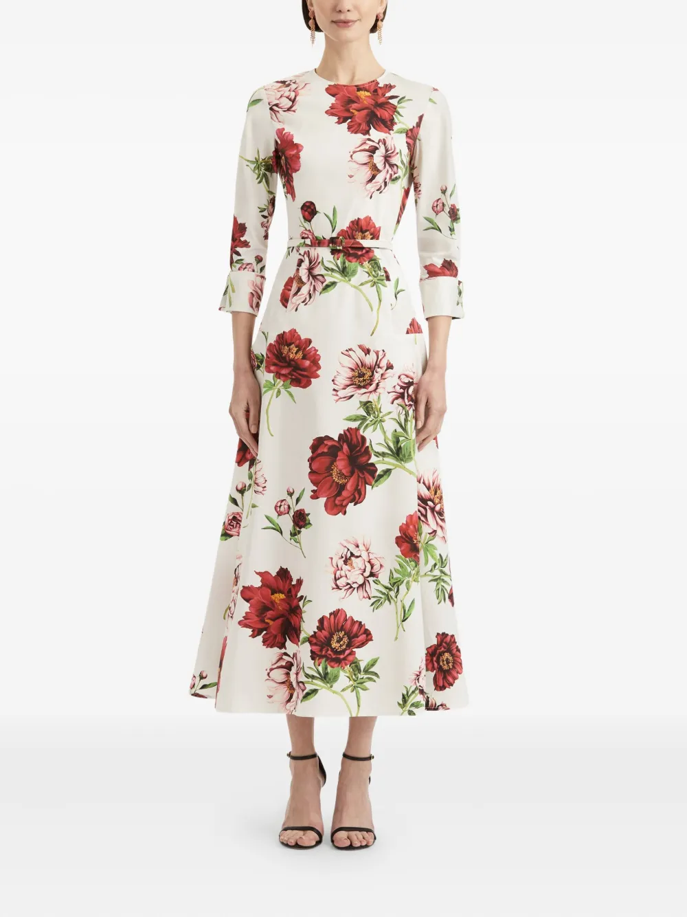 Oscar de la Renta peony-print three-quarter sleeves maxi dress Wit