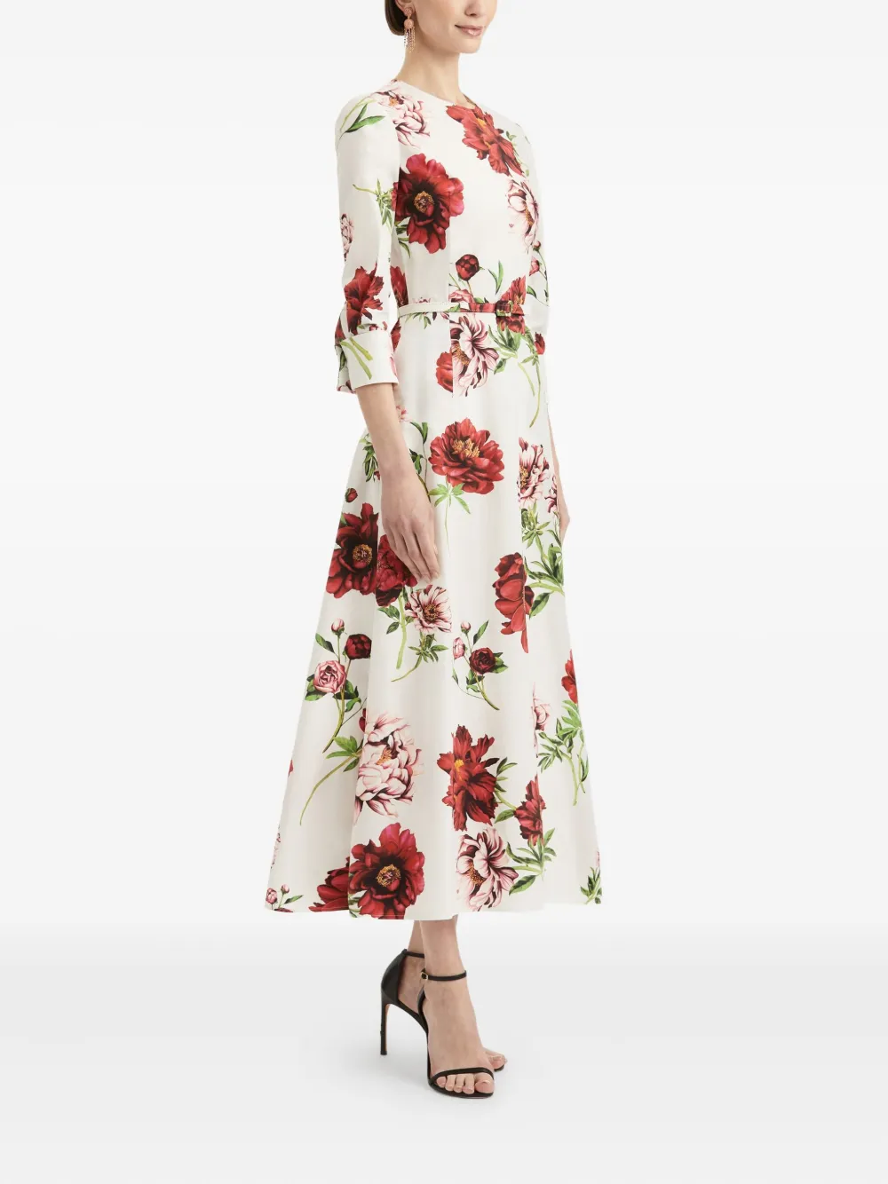 Oscar de la Renta peony-print three-quarter sleeves maxi dress Wit