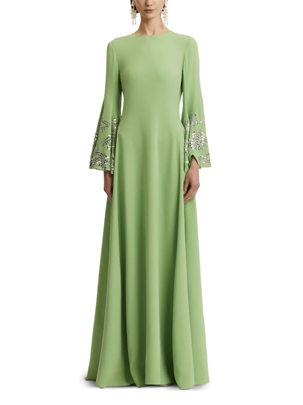 Oscar de la Renta Verfraaide maxi-jurk met klokmouwen - Groen