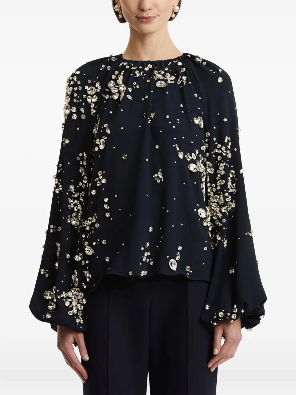 Oscar de la Renta Blouse verfraaid met strik Blauw