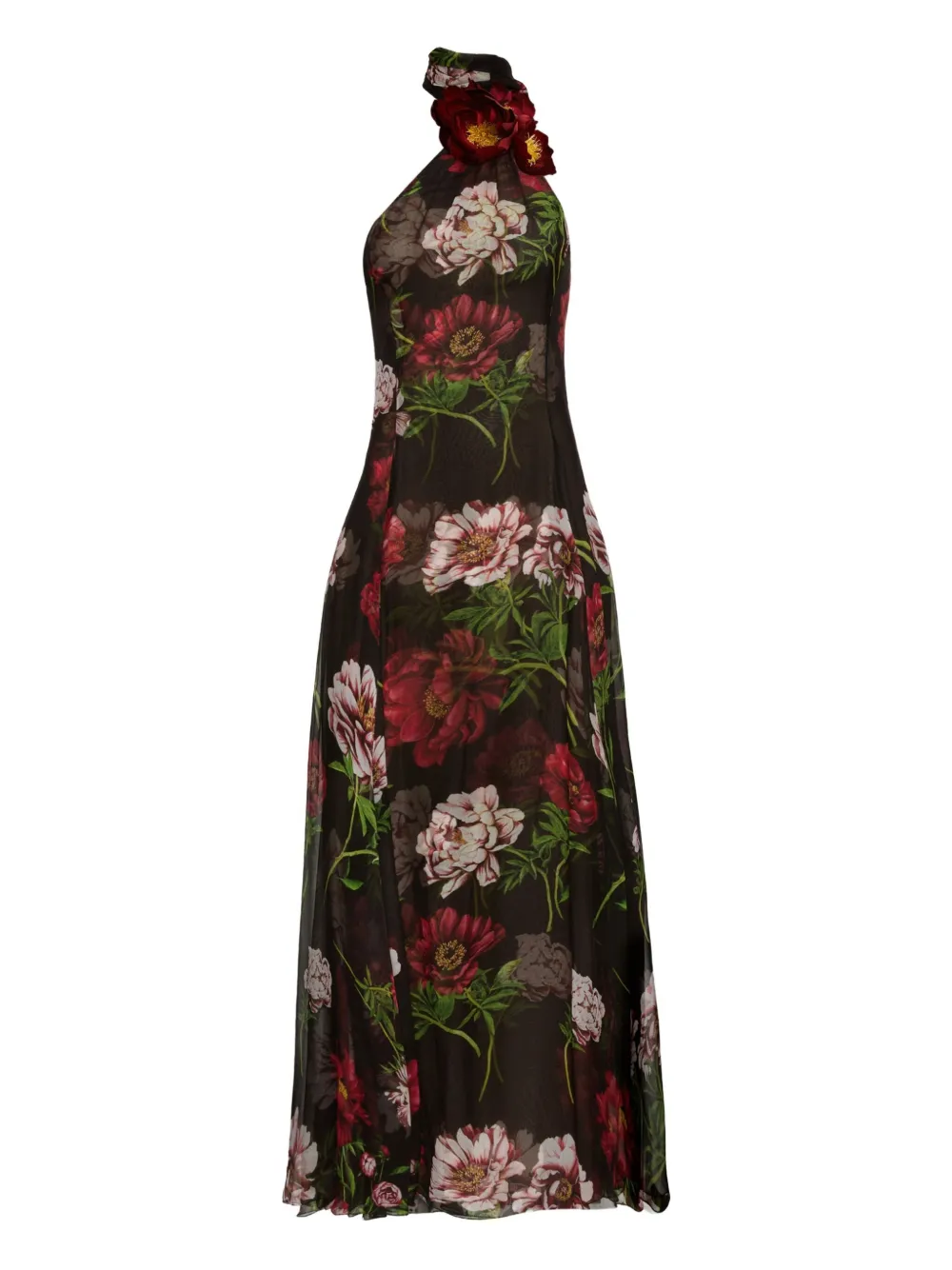 Oscar de la Renta floral-print one-shoulder maxi gown | Brown | Image 1