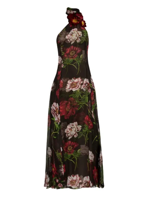 Oscar de la Renta floral-print one-shoulder maxi gown