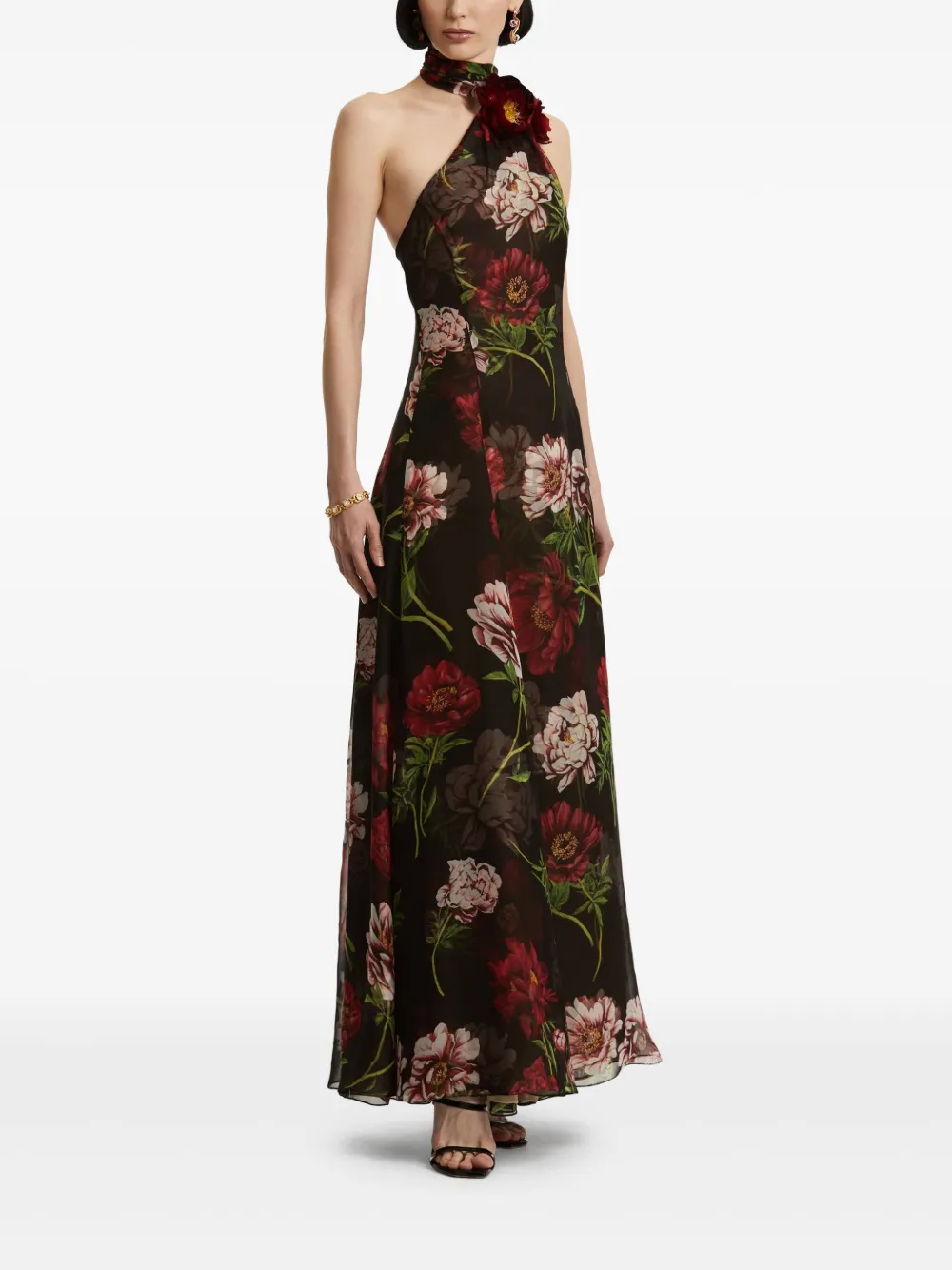 Oscar De La Renta Floral-print One-shoulder Maxi Gown In Multi