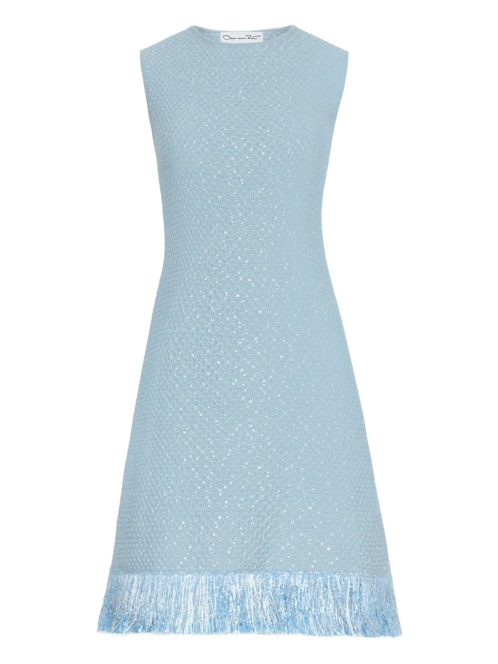 Oscar De La Renta Sequinned Tweed Fringe Dress In Blue