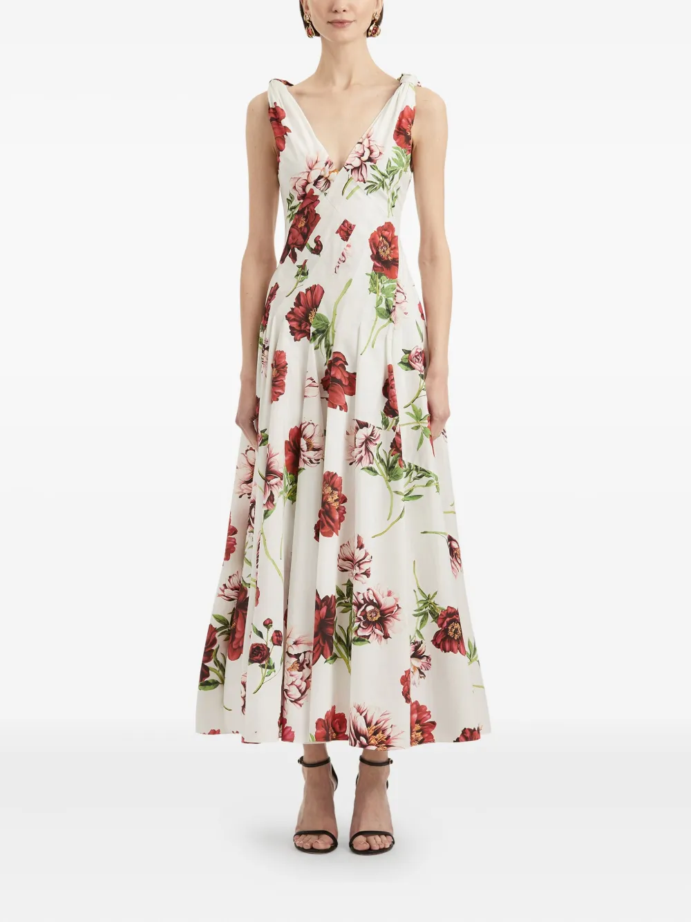 Oscar de la Renta floral V-neck maxi dress Wit