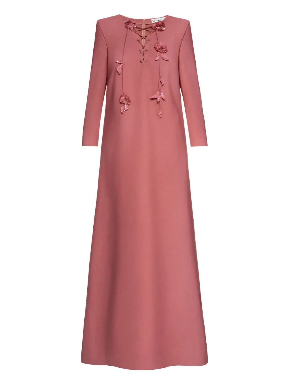 Oscar De La Renta Lace-up Floral Maxi Dress In Pink