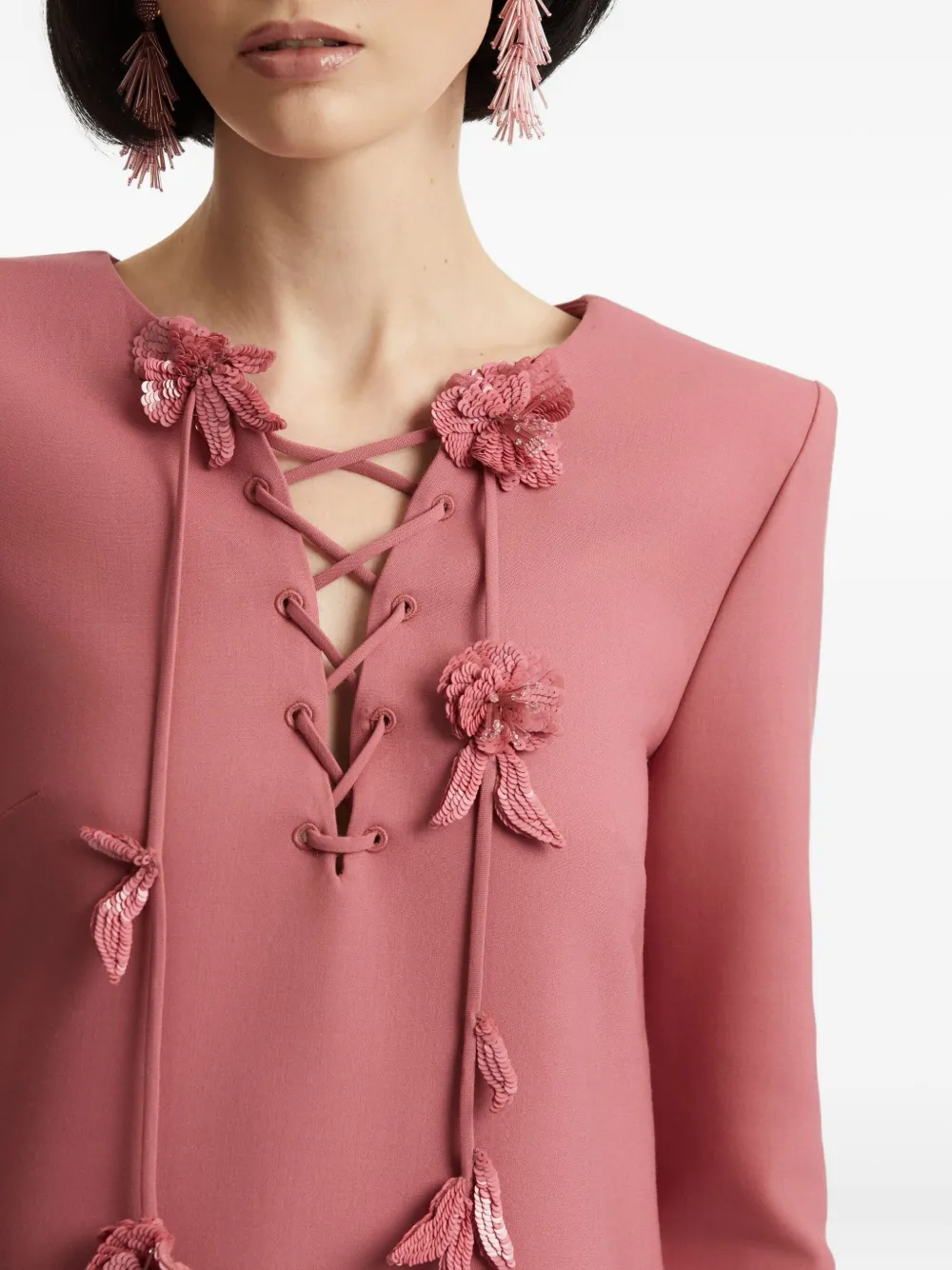 Oscar De La Renta Lace-up Floral Maxi Dress In Pink