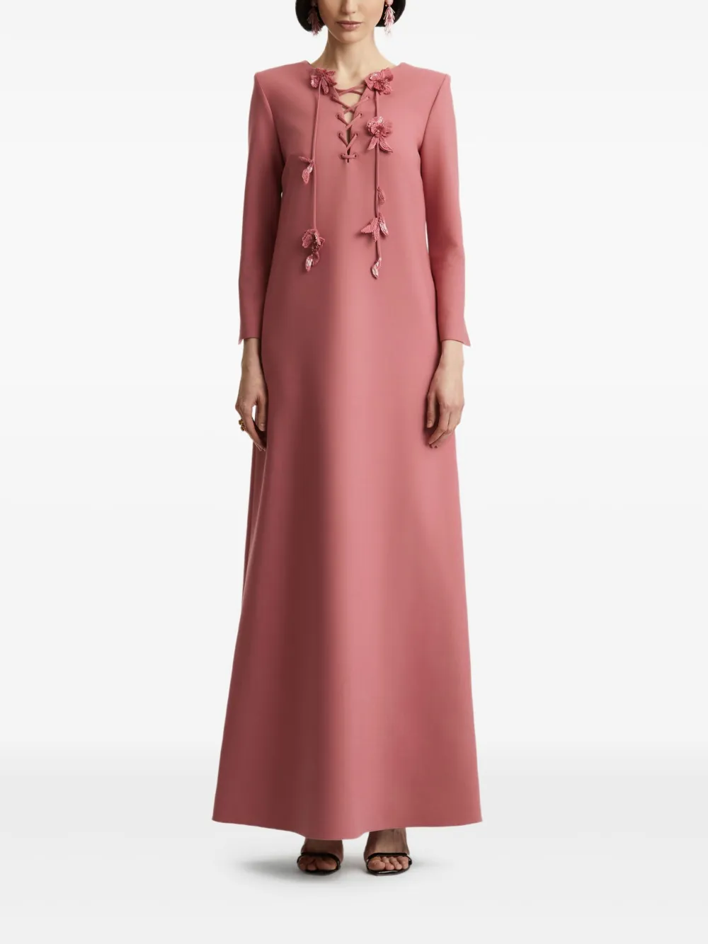 Oscar de la Renta Maxi-jurk met bloemenprint en veters - Roze