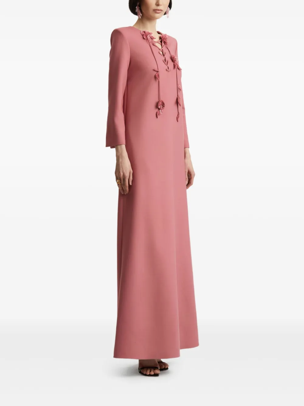 Oscar De La Renta Lace-up Floral Maxi Dress In Pink