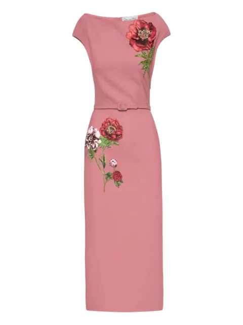 Oscar de la Renta embroidered belted midi dress