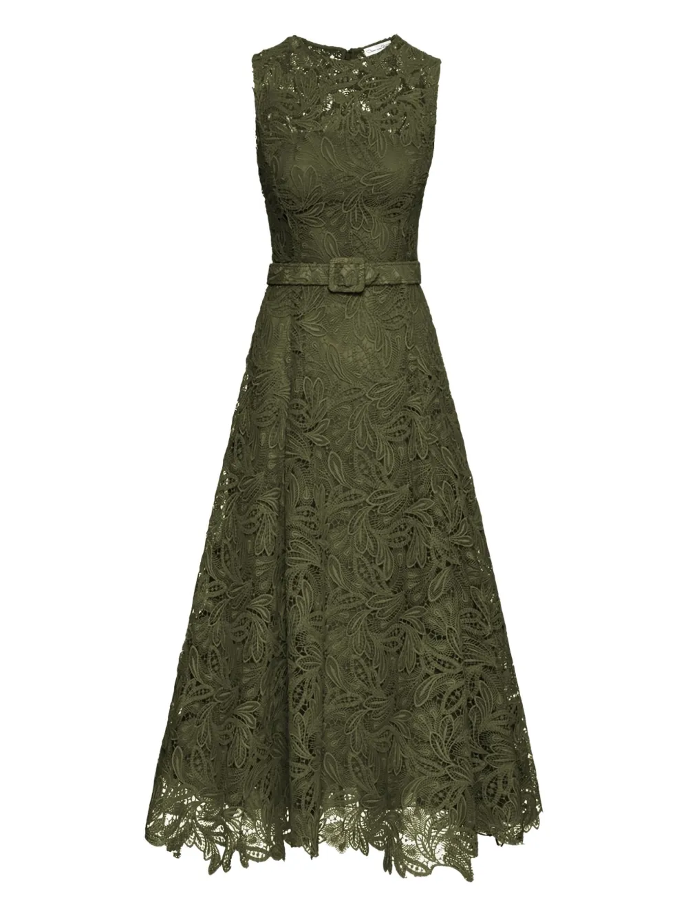 Oscar de la Renta Feather Scroll guipure jurk - Groen