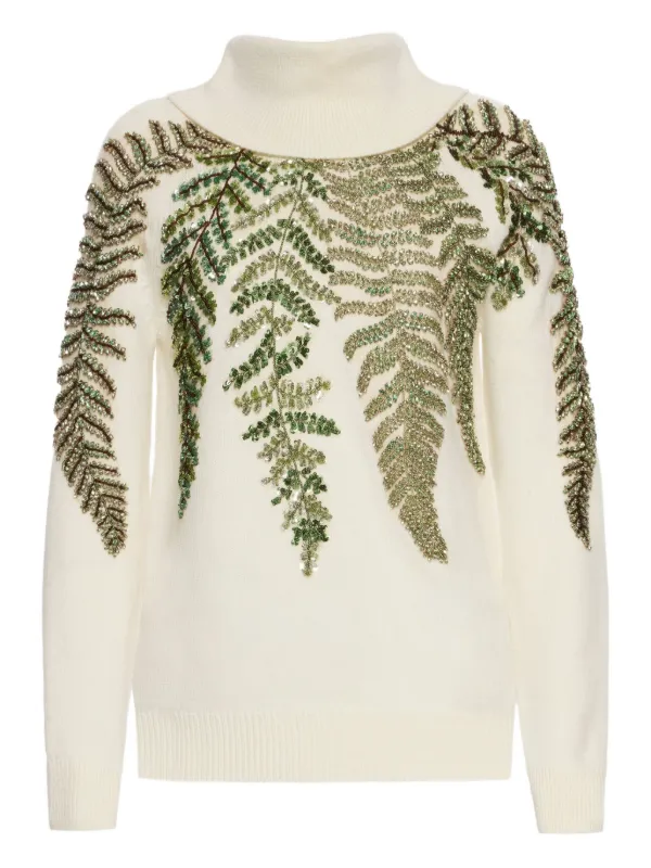 Oscar de la Renta Crystal-embellished Turtleneck Sweater in Neutrals