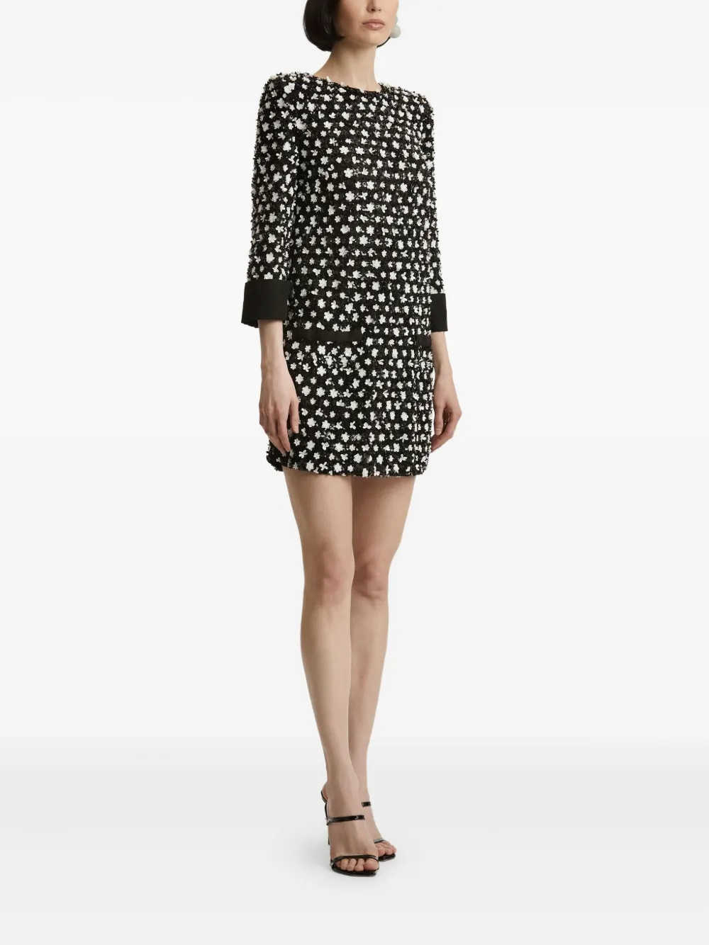 Oscar De La Renta Sequinned Floret Embroidered Dress In Black
