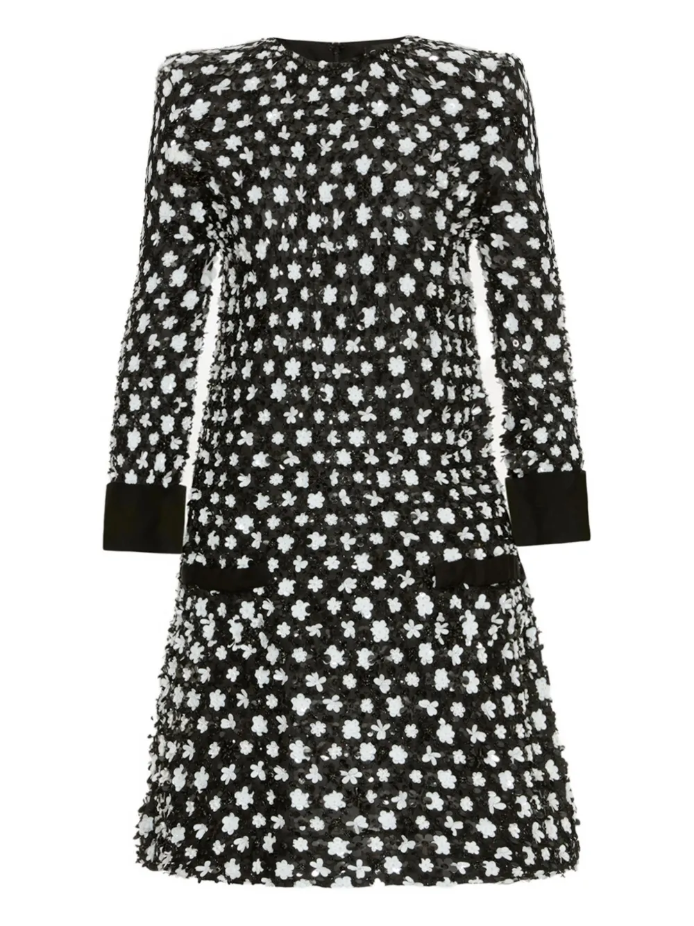 Oscar De La Renta Sequinned Floret Embroidered Dress In Black