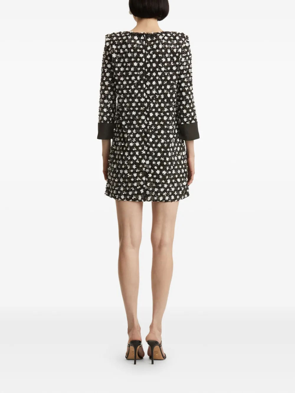 Oscar De La Renta Sequinned Floret Embroidered Dress In Black