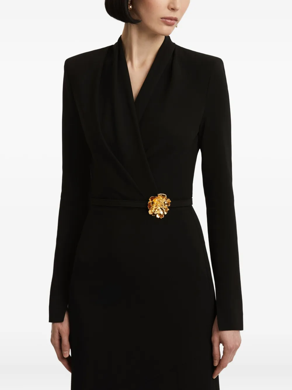 Oscar de la Renta floral-embellished belted gown Zwart