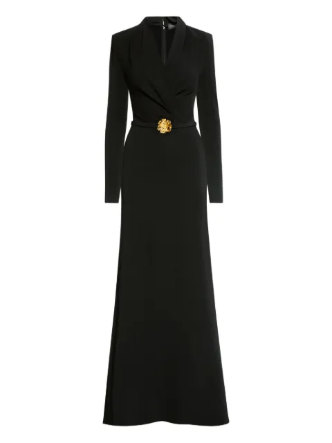 Oscar de la Renta floral-embellished belted gown