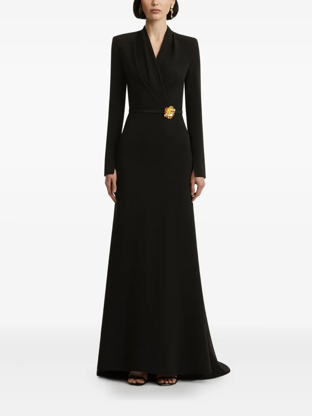 Oscar de la Renta floral-embellished belted gown Zwart