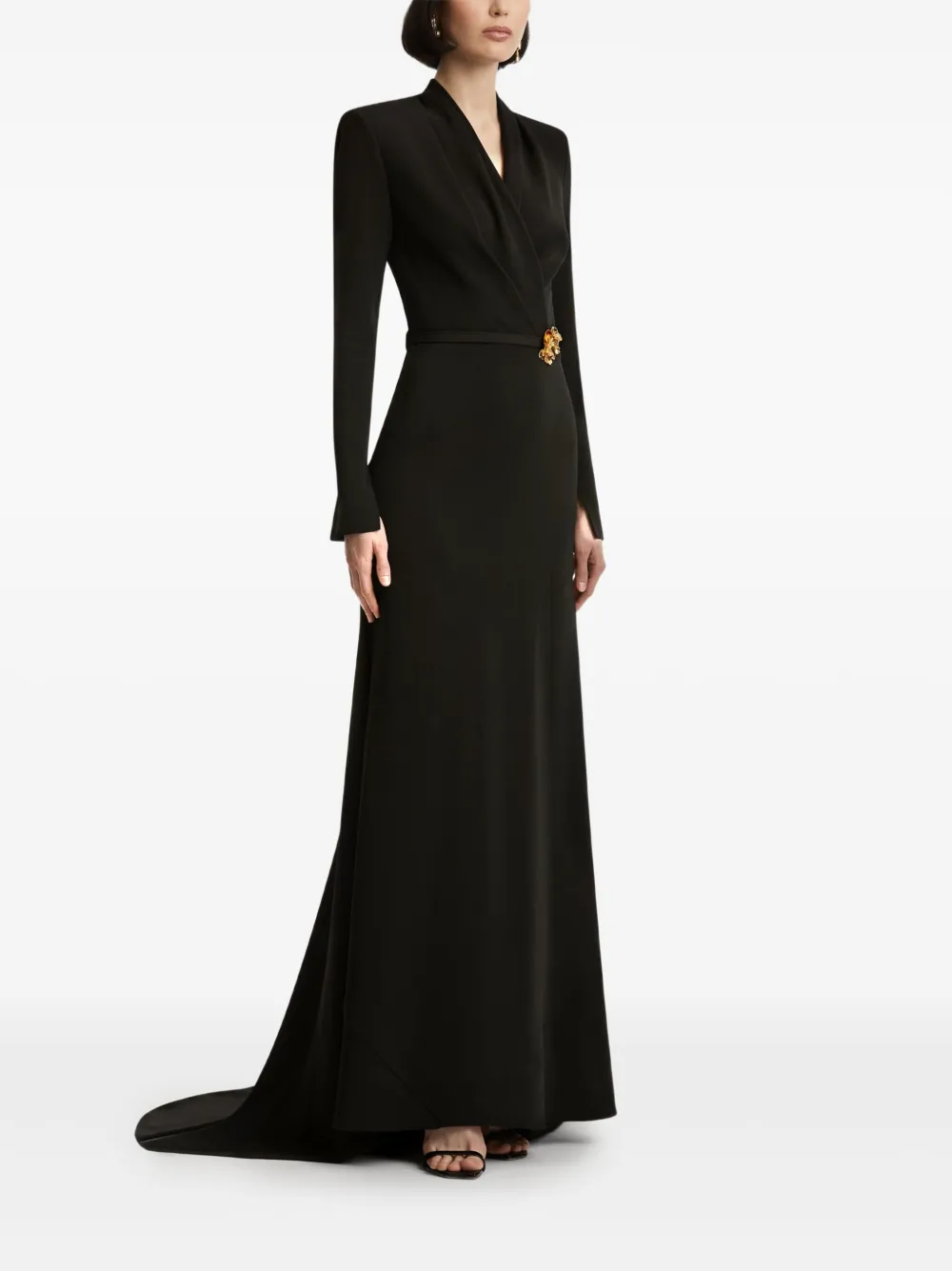 Oscar de la Renta floral-embellished belted gown Zwart