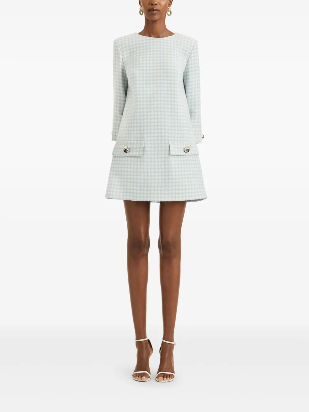Oscar de la Renta Mini-jurk met gingham ruit en knoopdetail - Blauw