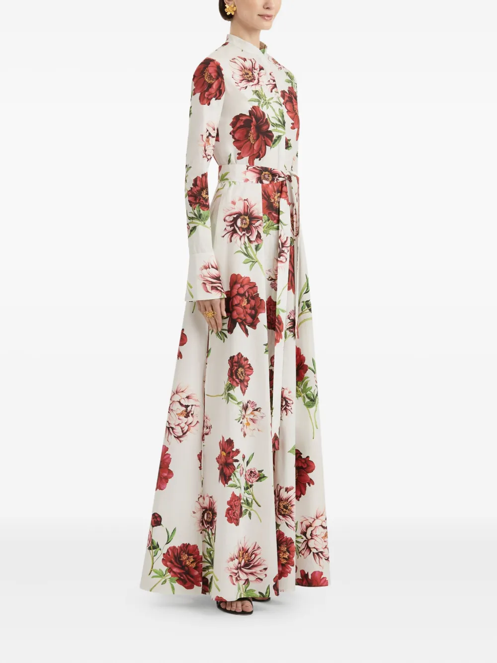 Oscar De La Renta Peony-print Belted Shirt Maxi Dress In Multi
