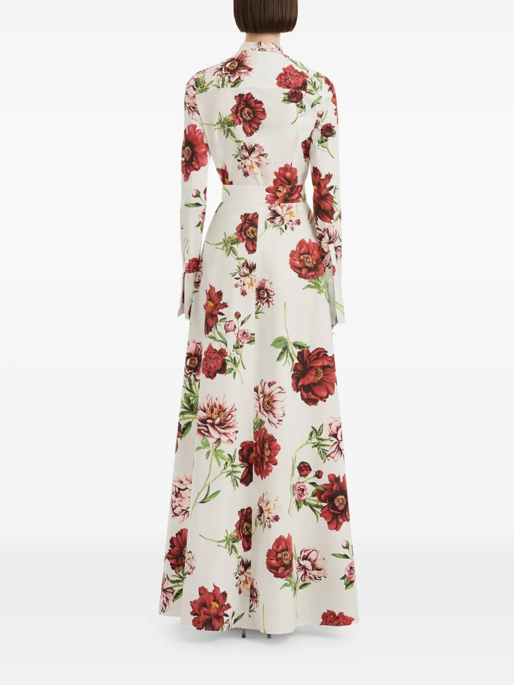Oscar De La Renta Peony-print Belted Shirt Maxi Dress In Multi