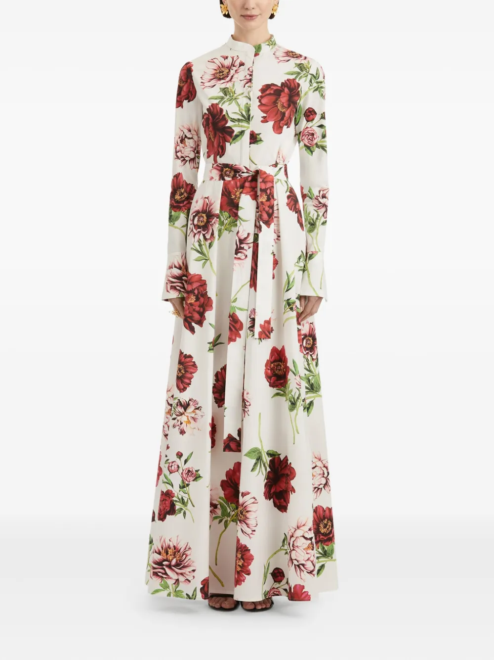 Oscar de la Renta Maxi-blousejurk met ceintuur en klaprozenprint - Wit
