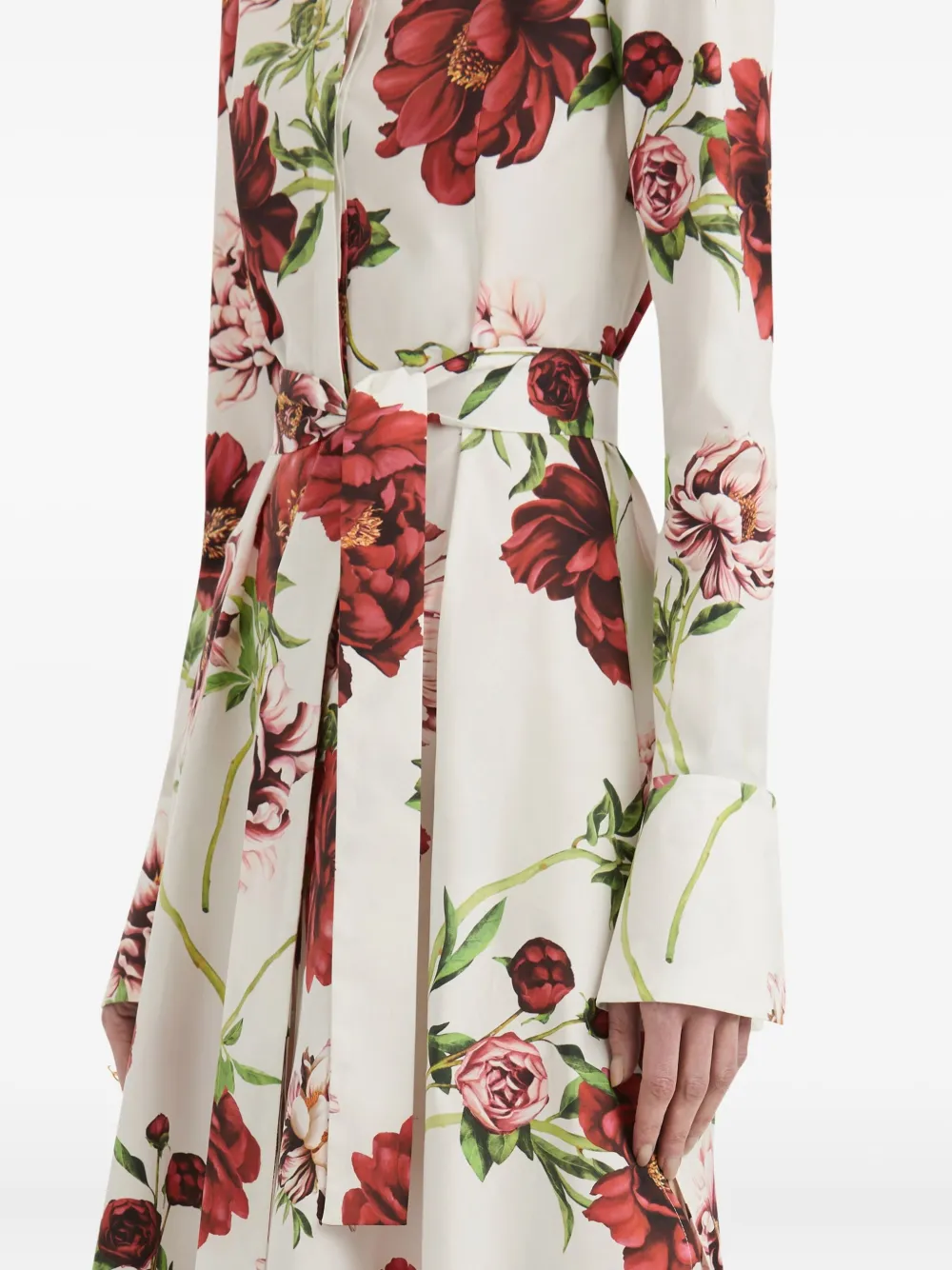 Oscar De La Renta Peony-print Belted Shirt Maxi Dress In Multi