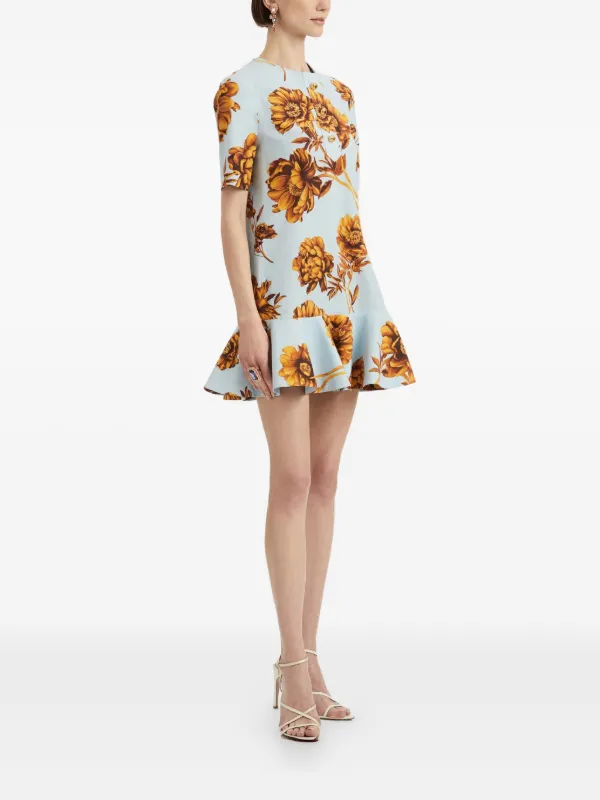 Oscar De La Renta peony-print Mini Dress | White | FARFETCH