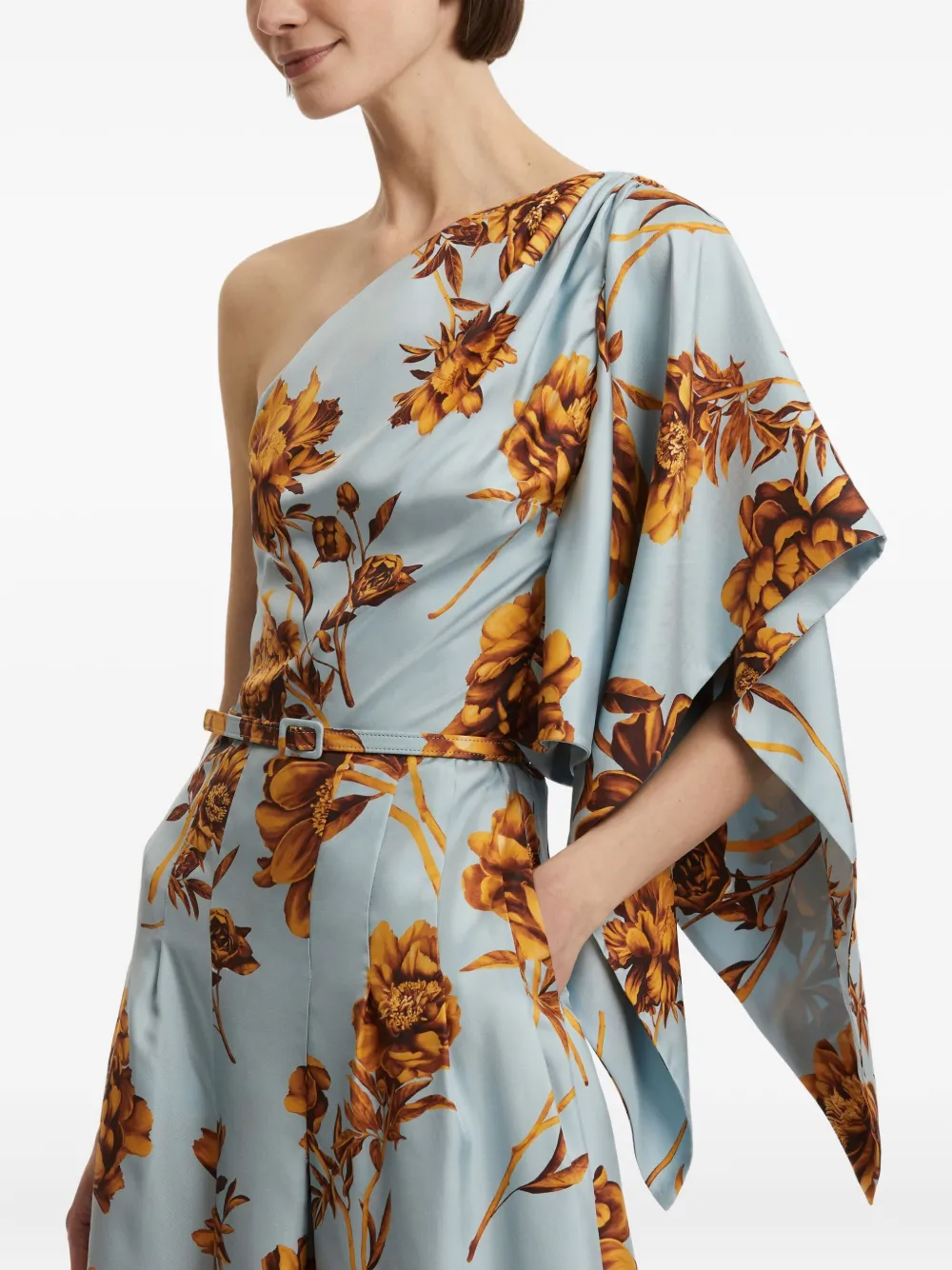 Oscar de la Renta one-shoulder floral-print maxi dress Blauw