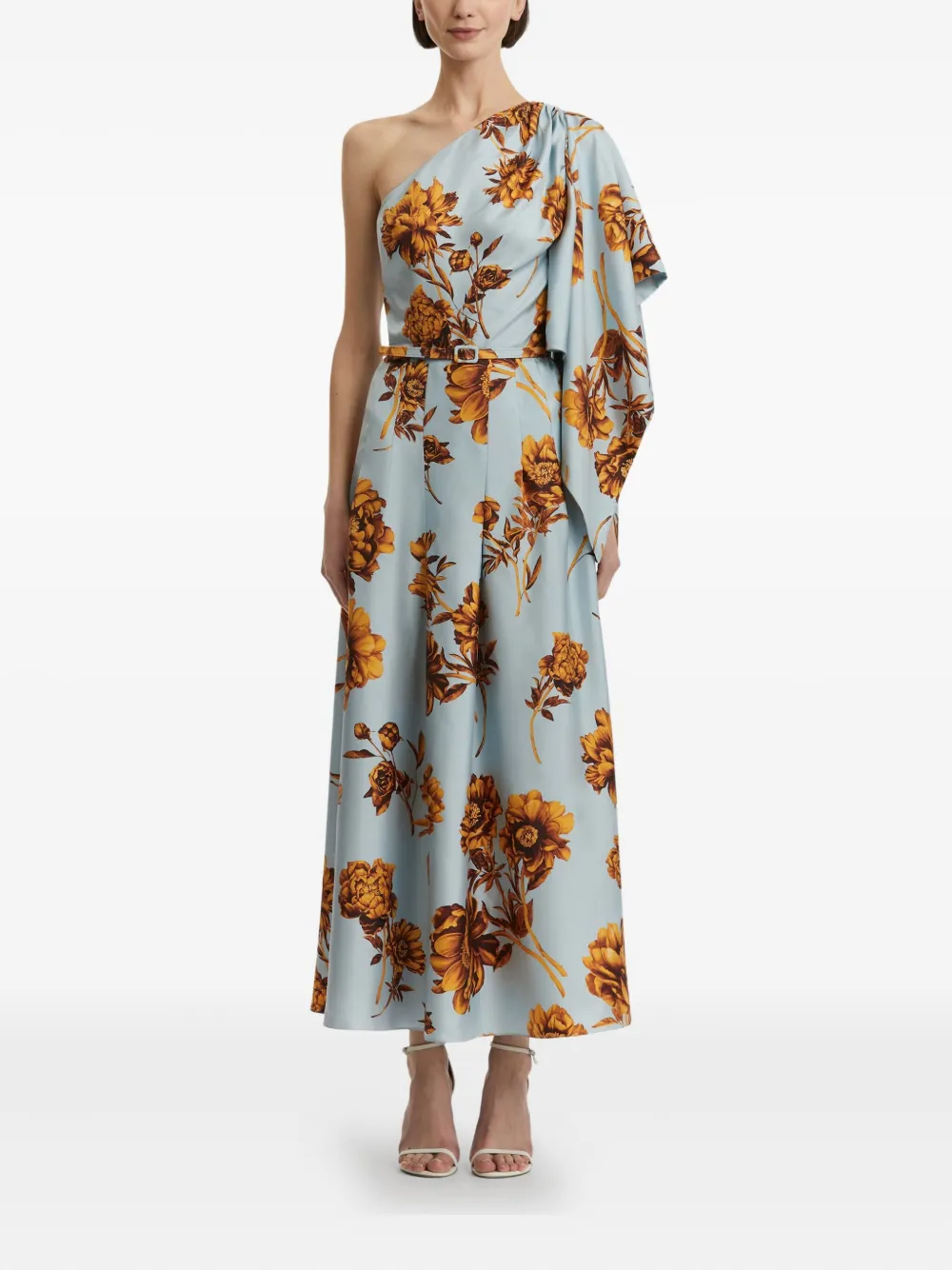 Oscar de la Renta one-shoulder floral-print maxi dress Blauw