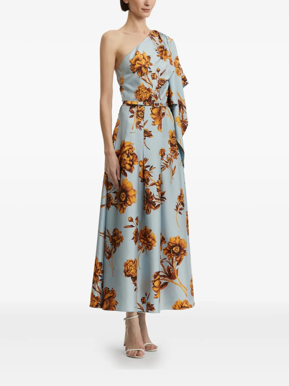 Oscar de la Renta one-shoulder floral-print maxi dress Blauw